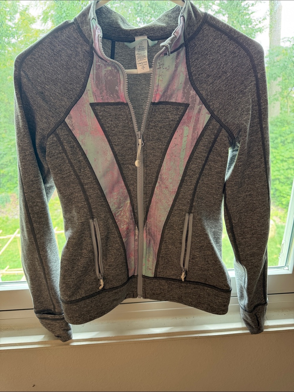 Ivivva Gray Jacket with Pastel Pink and Mint Panels